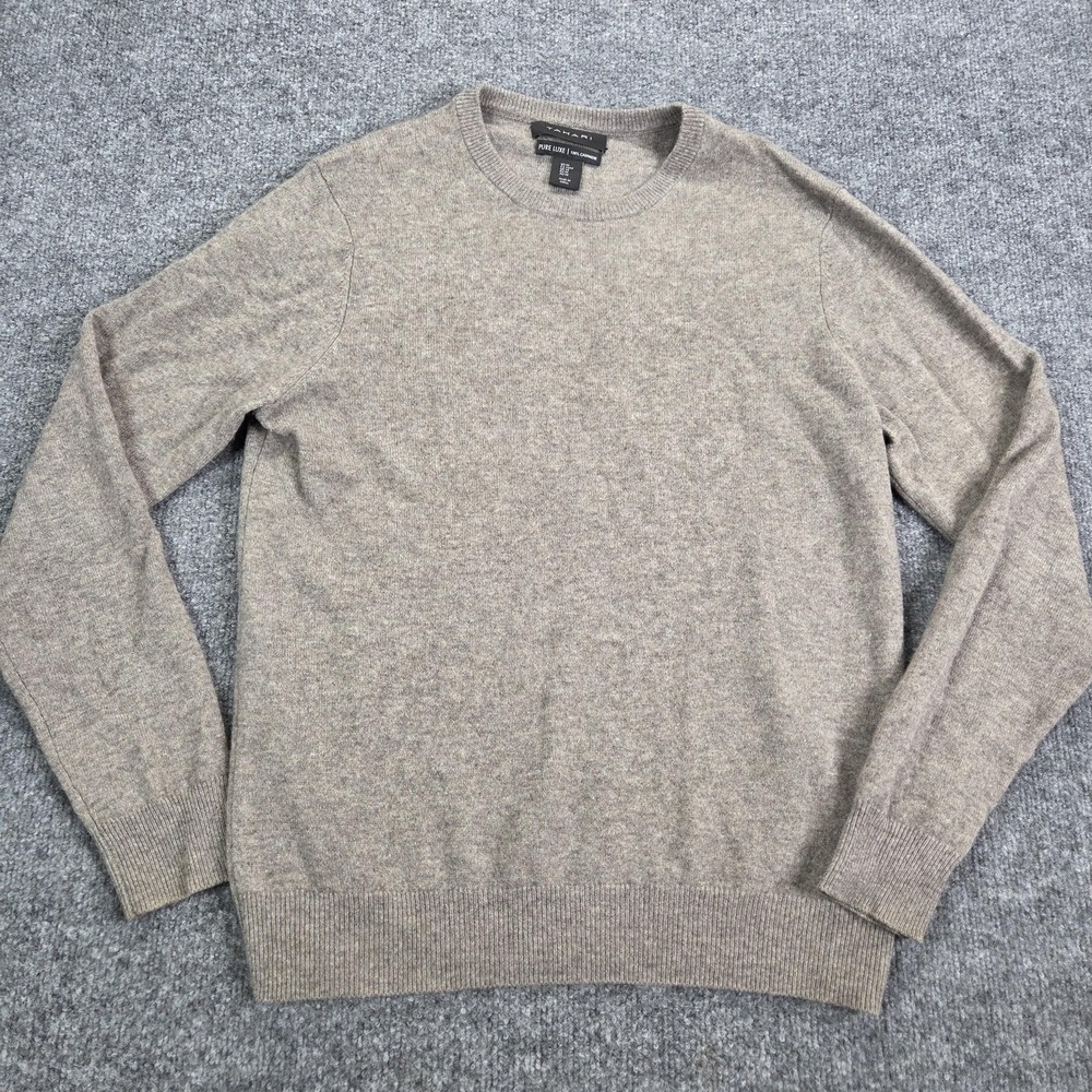 Tahari Sweater Mens‎ Medium Beige 100% Cashmere Crewneck Pullover Knit Soft
